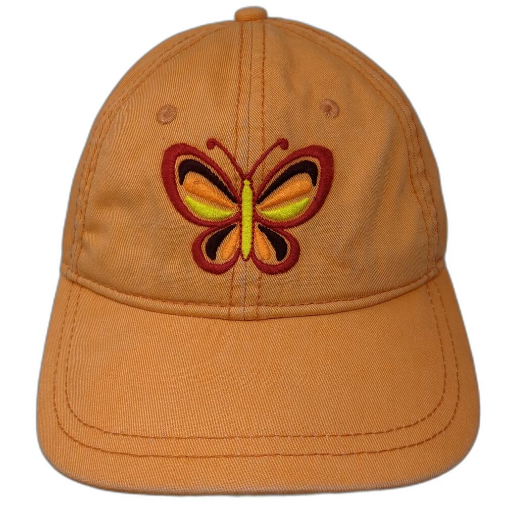Pink Twill Orange Baseball Cap One Size Butterfly Floral Underbrim Cotton Hat